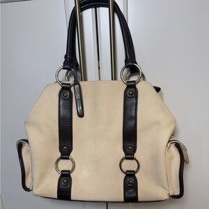 Antonio Melani -Cream Canvas & Brown Leather Tote Bag